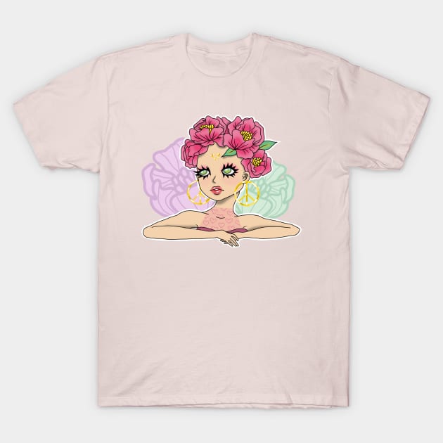 Peony Girl T-Shirt by Muscular Sapling